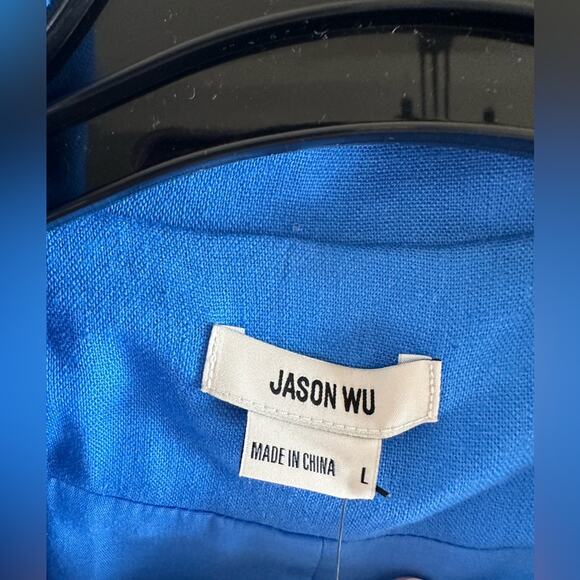 Jason Wu Blazer Cropped Shoulder Pad Linen Blend Blue Braided Detail Large New - Picture 11 of 11
